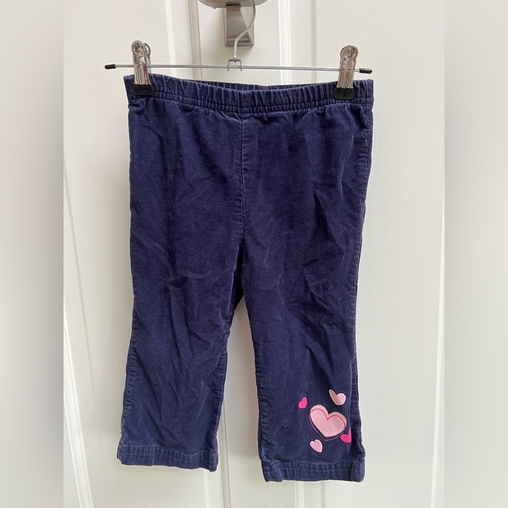 NWOT Baby Q 24M Dark Blue with Pink Hearts Corduroy Like Pants